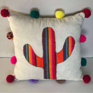 Eclectic Array Vibrant Colorful Cactus Accent Pillow Multicolor Pom-Pom (16x16)